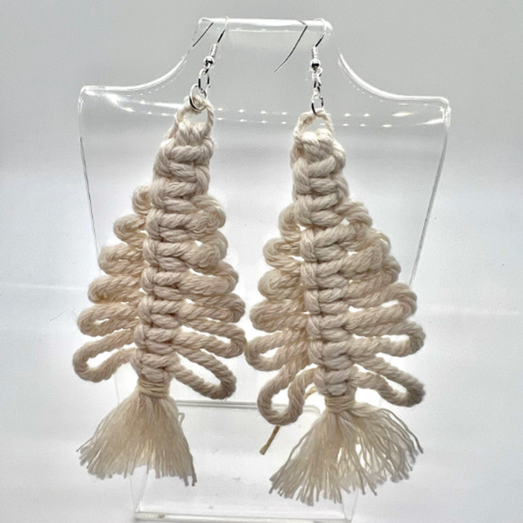 Handmade Jewelry - Oversize Yarn Tassel Earrings - Tree Earrings - Boho Earrings - Cottagecore